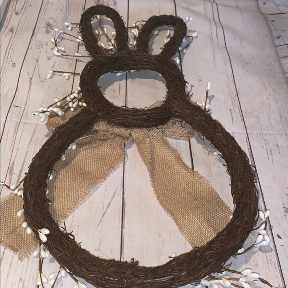 Adorable Abstract Bunny w. Large Burlap Bow/Pearls - Picture 6 of 6